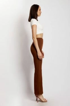 QNG All Bottoms Brooke Twill Kick Flare Pants - Chocolate