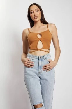 WXI Ayesha Cut Out Singlet - Biscuit All Tops