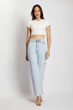 EMS Donna Straight Leg Side Rip Jean - Light Blue All Bottoms 19 EMS Donna Straight Leg Side Rip Jean - Light Blue All Bottoms