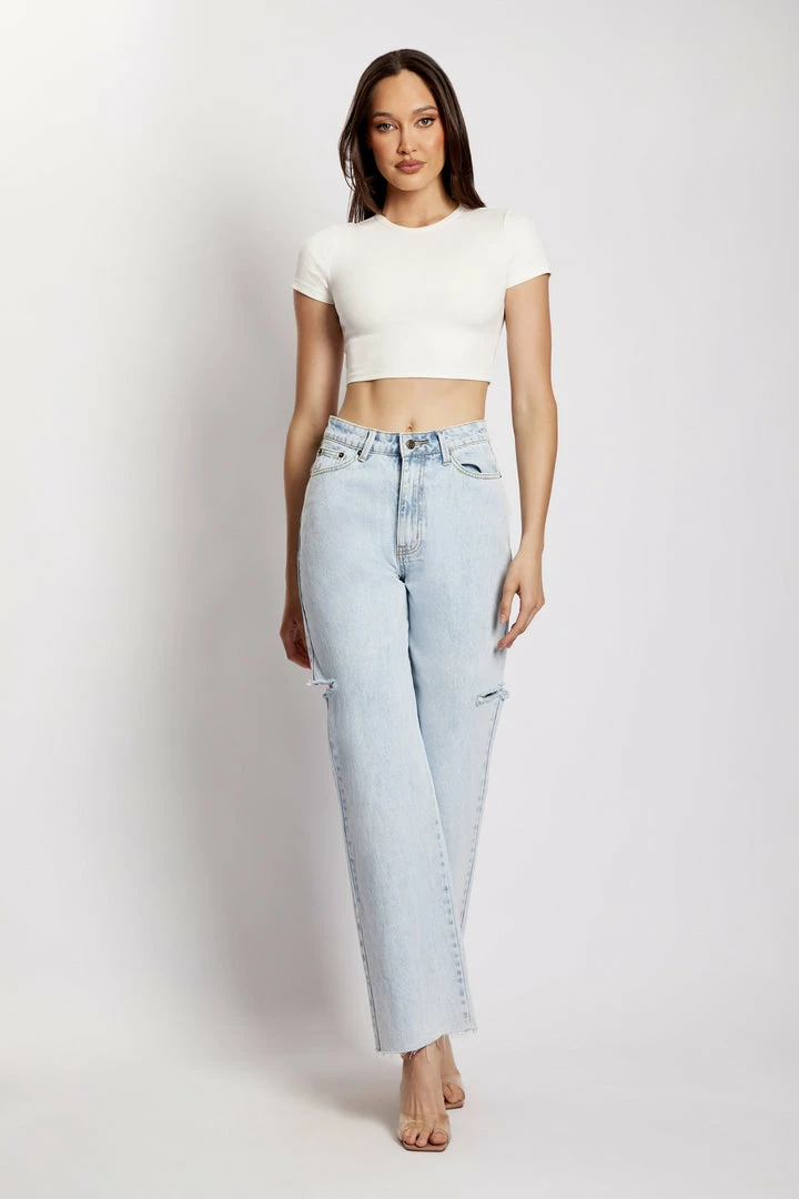 EMS Donna Straight Leg Side Rip Jean - Light Blue All Bottoms 7 EMS Donna Straight Leg Side Rip Jean - Light Blue All Bottoms