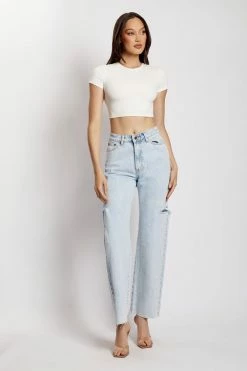 EMS Donna Straight Leg Side Rip Jean - Light Blue All Bottoms 22 EMS Donna Straight Leg Side Rip Jean - Light Blue All Bottoms