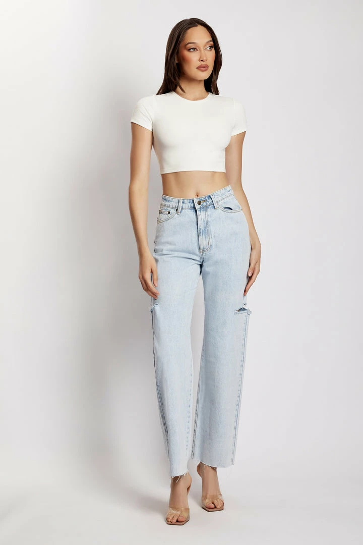 EMS Donna Straight Leg Side Rip Jean - Light Blue All Bottoms 10 EMS Donna Straight Leg Side Rip Jean - Light Blue All Bottoms