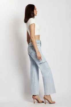 EMS Donna Straight Leg Side Rip Jean - Light Blue All Bottoms 23 EMS Donna Straight Leg Side Rip Jean - Light Blue All Bottoms