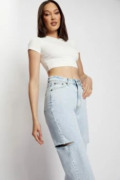 EMS Donna Straight Leg Side Rip Jean - Light Blue All Bottoms 18 EMS Donna Straight Leg Side Rip Jean - Light Blue All Bottoms