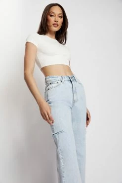 EMS Donna Straight Leg Side Rip Jean - Light Blue All Bottoms 24 EMS Donna Straight Leg Side Rip Jean - Light Blue All Bottoms