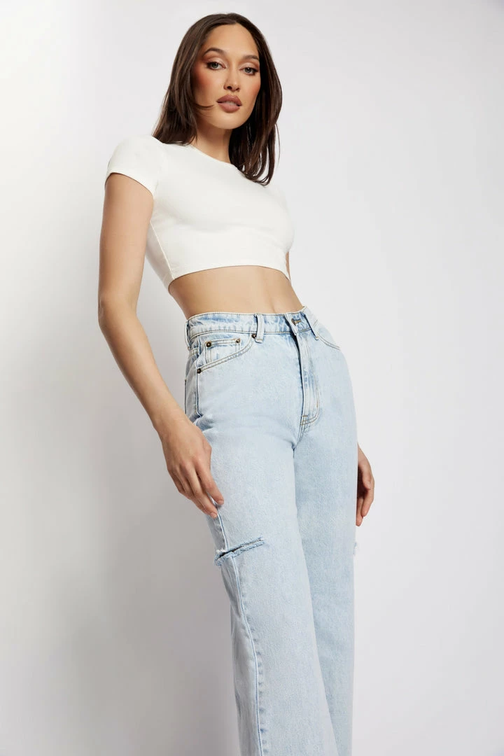 EMS Donna Straight Leg Side Rip Jean - Light Blue All Bottoms 12 EMS Donna Straight Leg Side Rip Jean - Light Blue All Bottoms