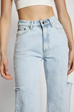 EMS Donna Straight Leg Side Rip Jean - Light Blue All Bottoms 25 EMS Donna Straight Leg Side Rip Jean - Light Blue All Bottoms