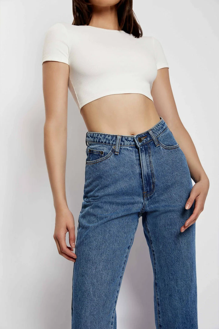 EMS Millicent Plain Rigid Mom Jeans - Mid Blue 5 EMS Millicent Plain Rigid Mom Jeans - Mid Blue