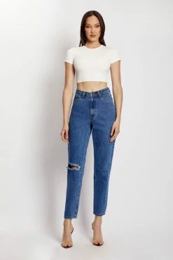 EMS Millicent Ripped Mom Jean - Mid Blue All Bottoms 24 EMS Millicent Ripped Mom Jean - Mid Blue All Bottoms