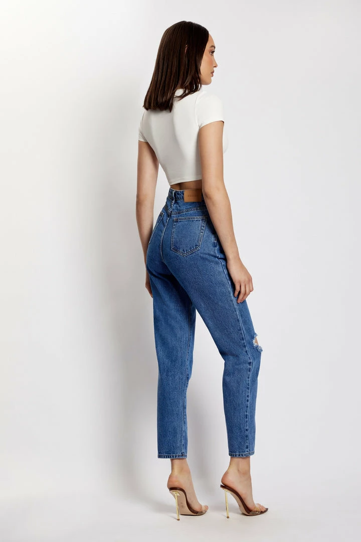 EMS Millicent Ripped Mom Jean - Mid Blue All Bottoms 10 EMS Millicent Ripped Mom Jean - Mid Blue All Bottoms