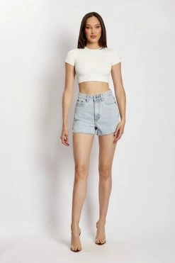 EMS Nancy Split Hem Denim Short - Light Blue