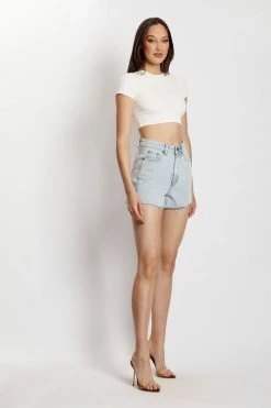 EMS Nancy Split Hem Denim Short - Light Blue