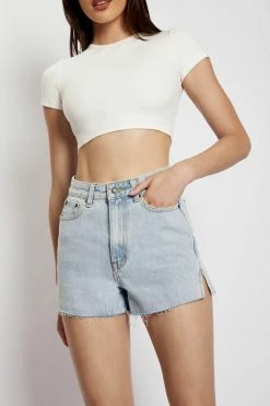 EMS Nancy Split Hem Denim Short - Light Blue
