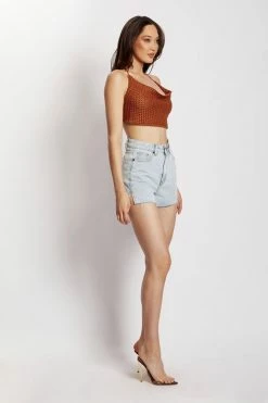 EMS Nancy Split Hem Denim Short - Light Blue