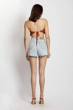 EMS Nancy Split Hem Denim Short - Light Blue