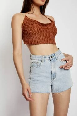 EMS Nancy Split Hem Denim Short - Light Blue