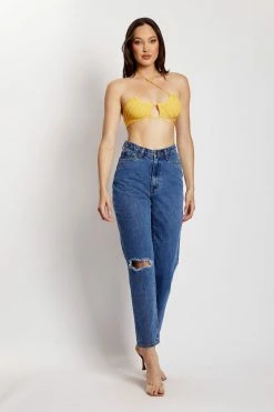 EMS Stacey Ruched Knit Halter Top - Yellow Two Piece Sets