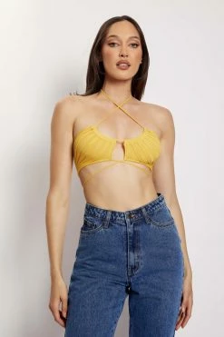 EMS Stacey Ruched Knit Halter Top - Yellow Two Piece Sets