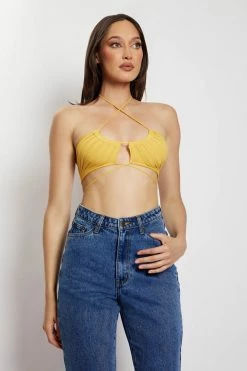 EMS Stacey Ruched Knit Halter Top - Yellow Two Piece Sets