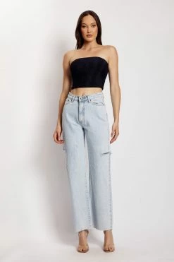 ROM Jennifer Shimmer Strapless Crop Top - Navy Shimmer All Tops