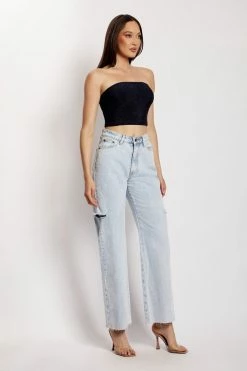 ROM Jennifer Shimmer Strapless Crop Top - Navy Shimmer All Tops