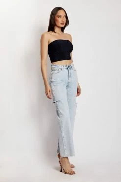 ROM Jennifer Shimmer Strapless Crop Top - Navy Shimmer All Tops