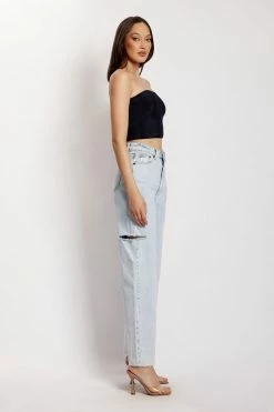 ROM Jennifer Shimmer Strapless Crop Top - Navy Shimmer All Tops