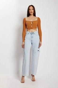 WXI Janet Long Sleeve Cut Out Top - Biscuit All Tops