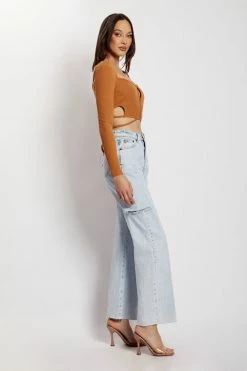 WXI Janet Long Sleeve Cut Out Top - Biscuit All Tops