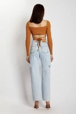 WXI Janet Long Sleeve Cut Out Top - Biscuit All Tops