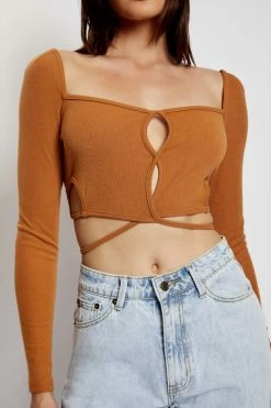 WXI Janet Long Sleeve Cut Out Top - Biscuit All Tops