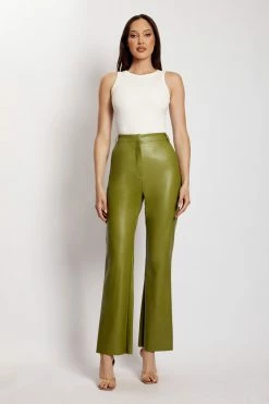 WNG Tyra Straight Leg Faux Leather Pants - Green All Bottoms