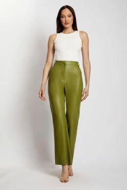 WNG Tyra Straight Leg Faux Leather Pants - Green All Bottoms