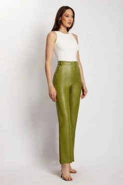 WNG Tyra Straight Leg Faux Leather Pants - Green All Bottoms
