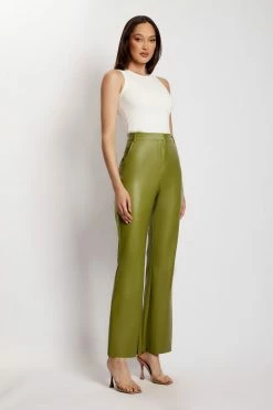 WNG Tyra Straight Leg Faux Leather Pants - Green All Bottoms