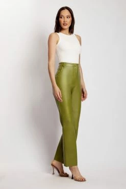 WNG Tyra Straight Leg Faux Leather Pants - Green All Bottoms