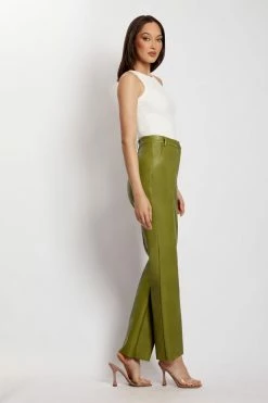WNG Tyra Straight Leg Faux Leather Pants - Green All Bottoms