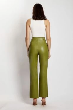 WNG Tyra Straight Leg Faux Leather Pants - Green All Bottoms