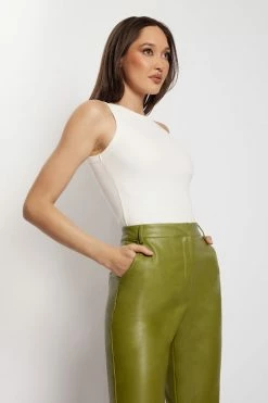 WNG Tyra Straight Leg Faux Leather Pants - Green All Bottoms
