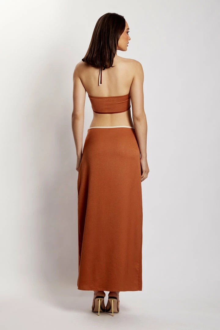 WNT Gemma Satin Contrast Binding Cut Out Dress - Biscuit DRESSES 2 WNT Gemma Satin Contrast Binding Cut Out Dress - Biscuit DRESSES