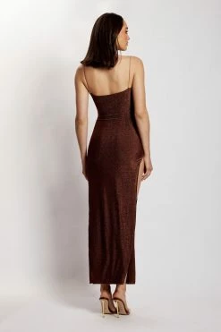 ROM DRESSES Tammy Shimmer Deep V Maxi Dress - Chocolate Shimmer