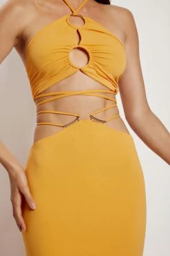 AMC Sabrina Ruched Halter Crop Top - Mango All Tops