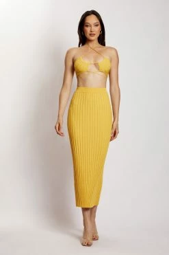 EMS Stacey Ruched Knit Halter Top - Yellow Two Piece Sets