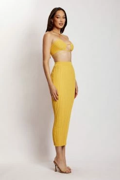 EMS Two Piece Sets Crystal Ribbed Midaxi Skirt - Yellow