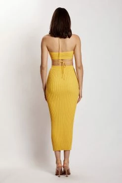 EMS Two Piece Sets Crystal Ribbed Midaxi Skirt - Yellow