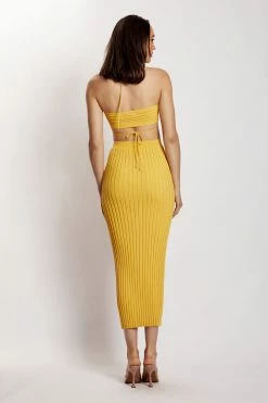 EMS Two Piece Sets Crystal Ribbed Midaxi Skirt - Yellow