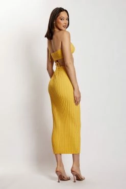 EMS Stacey Ruched Knit Halter Top - Yellow Two Piece Sets