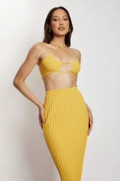 EMS Stacey Ruched Knit Halter Top - Yellow Two Piece Sets