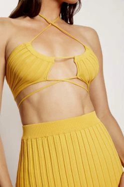 EMS Stacey Ruched Knit Halter Top - Yellow Two Piece Sets
