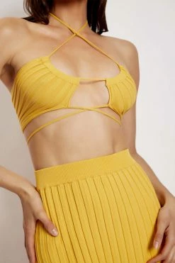 EMS Stacey Ruched Knit Halter Top - Yellow Two Piece Sets